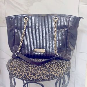 Versace Collection Plum Handbag With Gold Accents